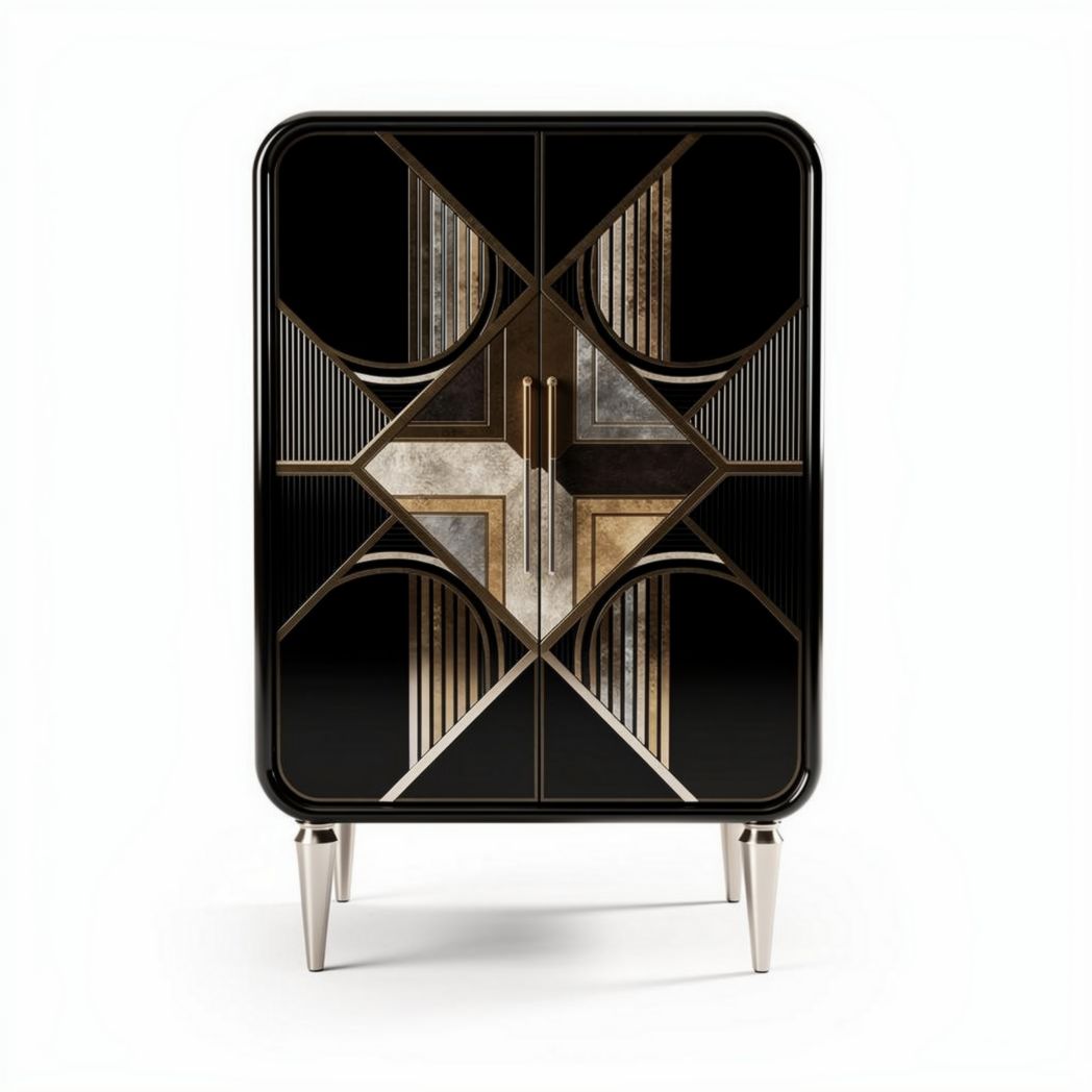 Armoire en bois noir avec portes en métal doré dimensions 90 x 60 x 120cm