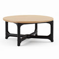 Table basse ronde en bambou clair et métal noir 70 x 70 x 30cm