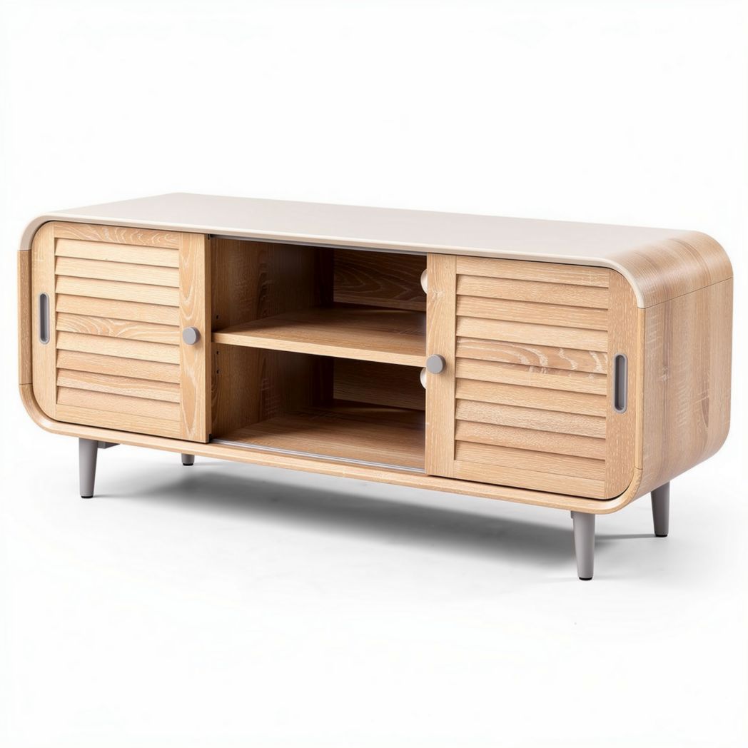 Meuble de télévision en bois clair avec portes battantes 120 x 40 x 50cm