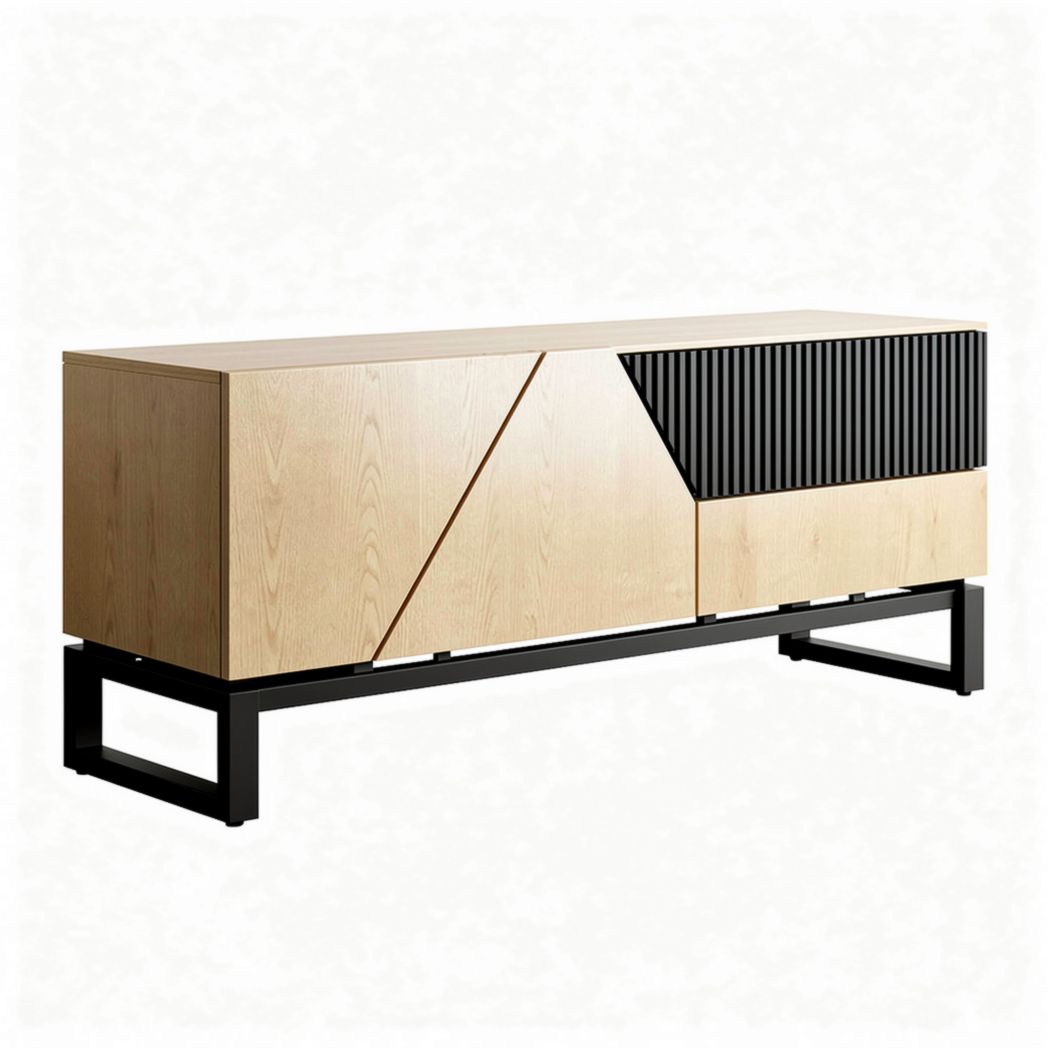 Meuble TV en bois et métal avec design géométrique 150 x 40 x 70cm