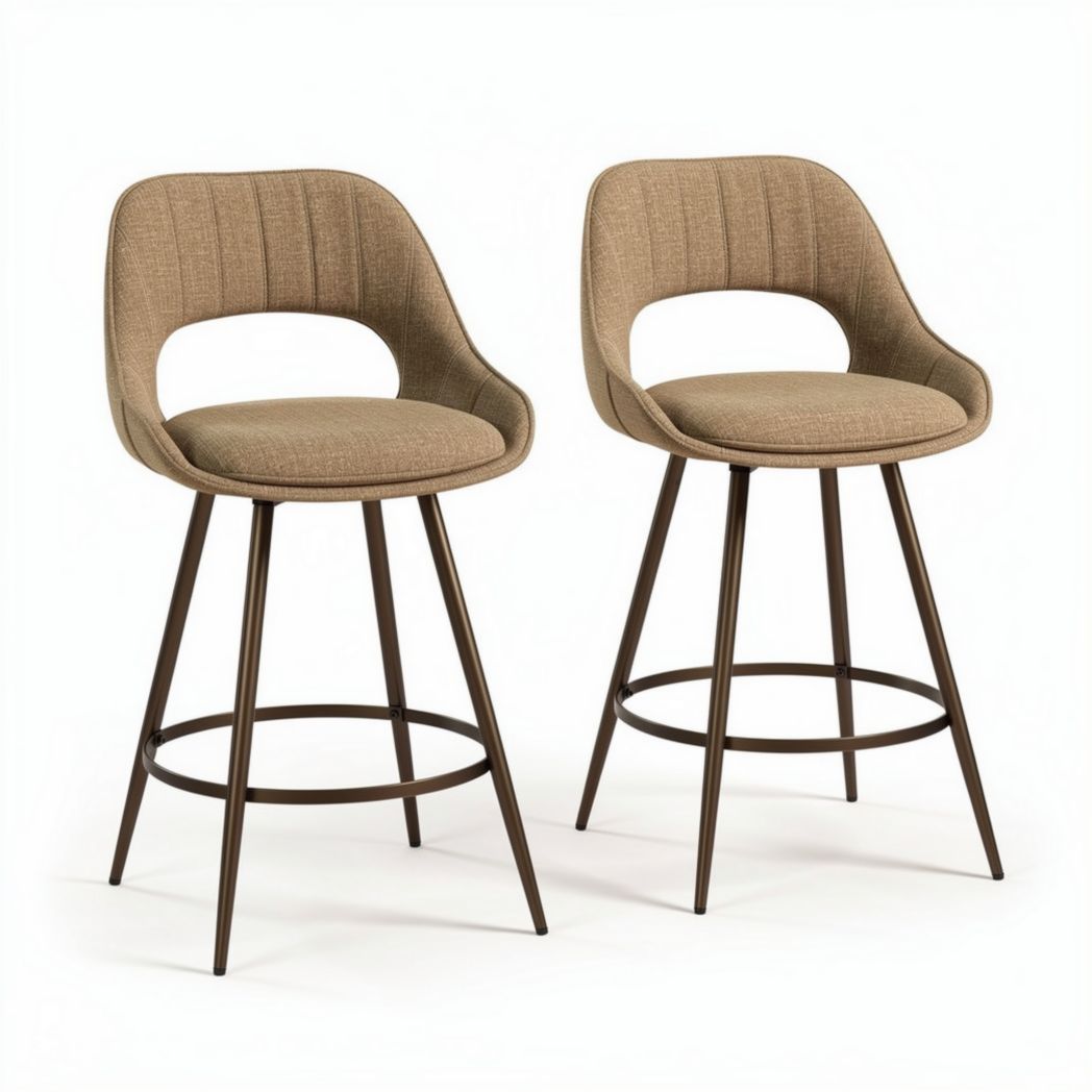 Tabourets de bar en tissu beige avec pieds en métal brun 43 x 43 x 100cm