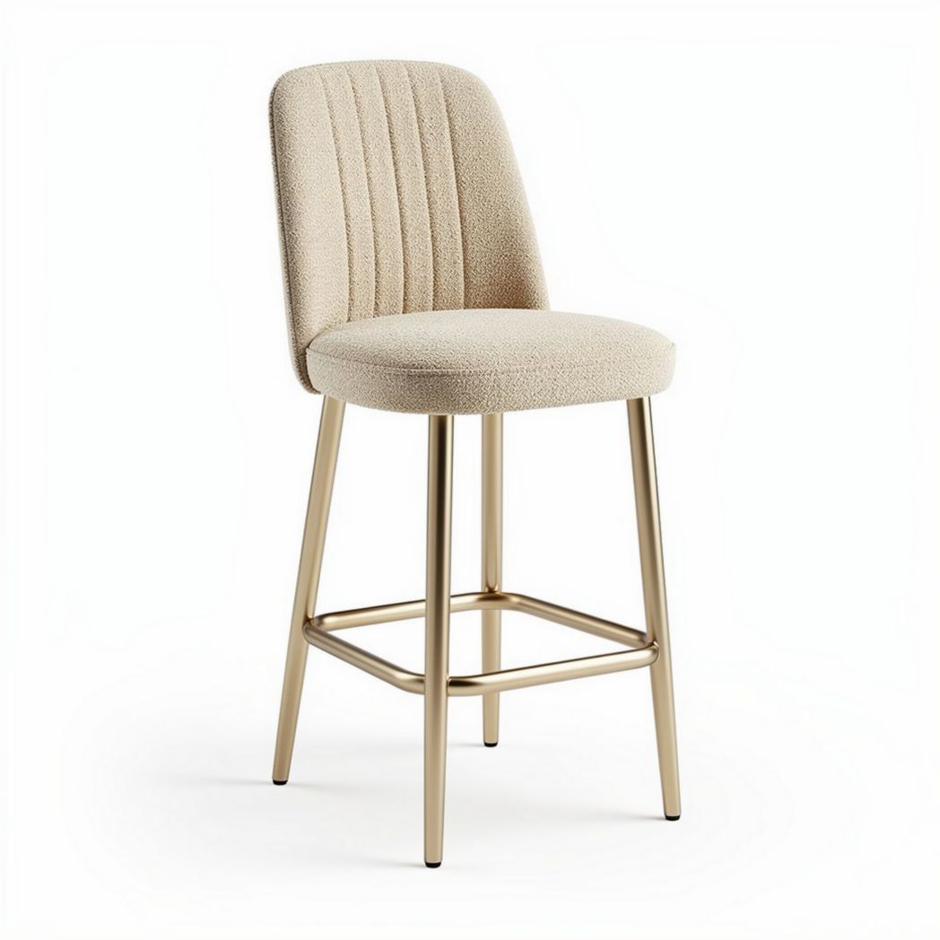 Chaise haute en tissu beige avec structure en métal doré 45 x 45 x 100cm