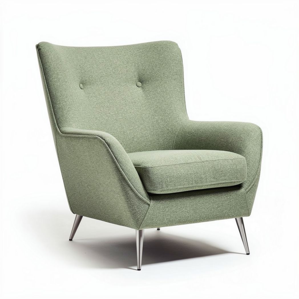 Fauteuil en tissu vert clair avec pieds en métal 80 x 80 x 90cm