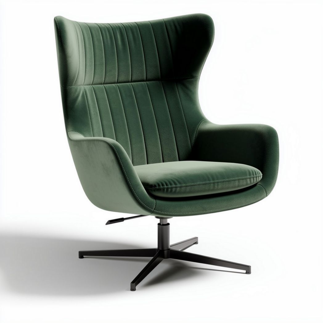 Fauteuil pivotant en velours vert dimensions 80 x 85 x 100cm