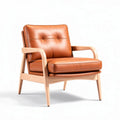 fauteuil en cuir marron avec structure en bois dimensions 85 x 80 x 85cm