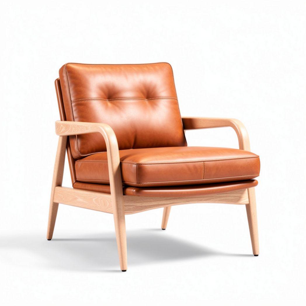 fauteuil en cuir marron avec structure en bois dimensions 85 x 80 x 85cm