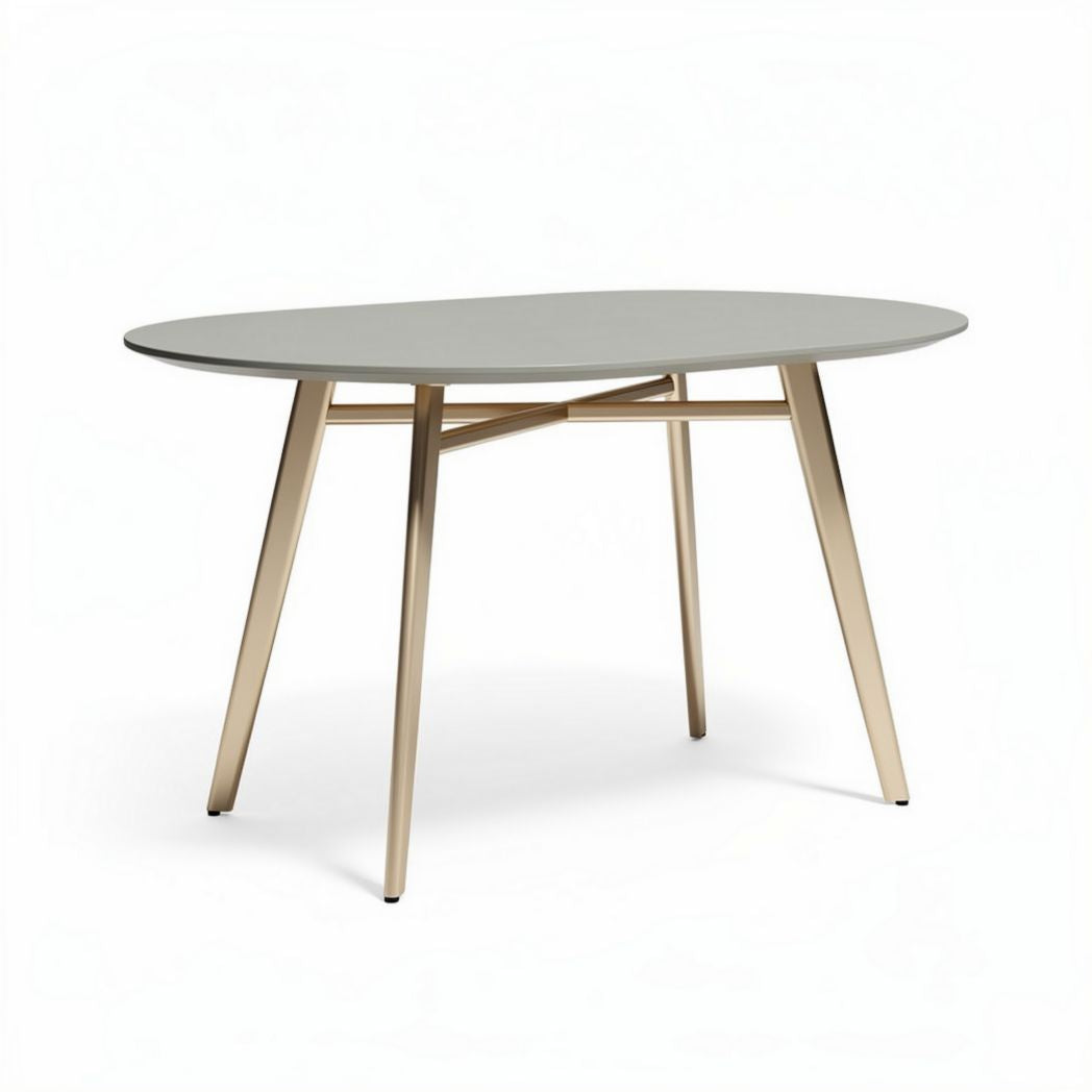 Table ovale en métal doré et surface grise 150 x 80 x 75cm pour salle à manger