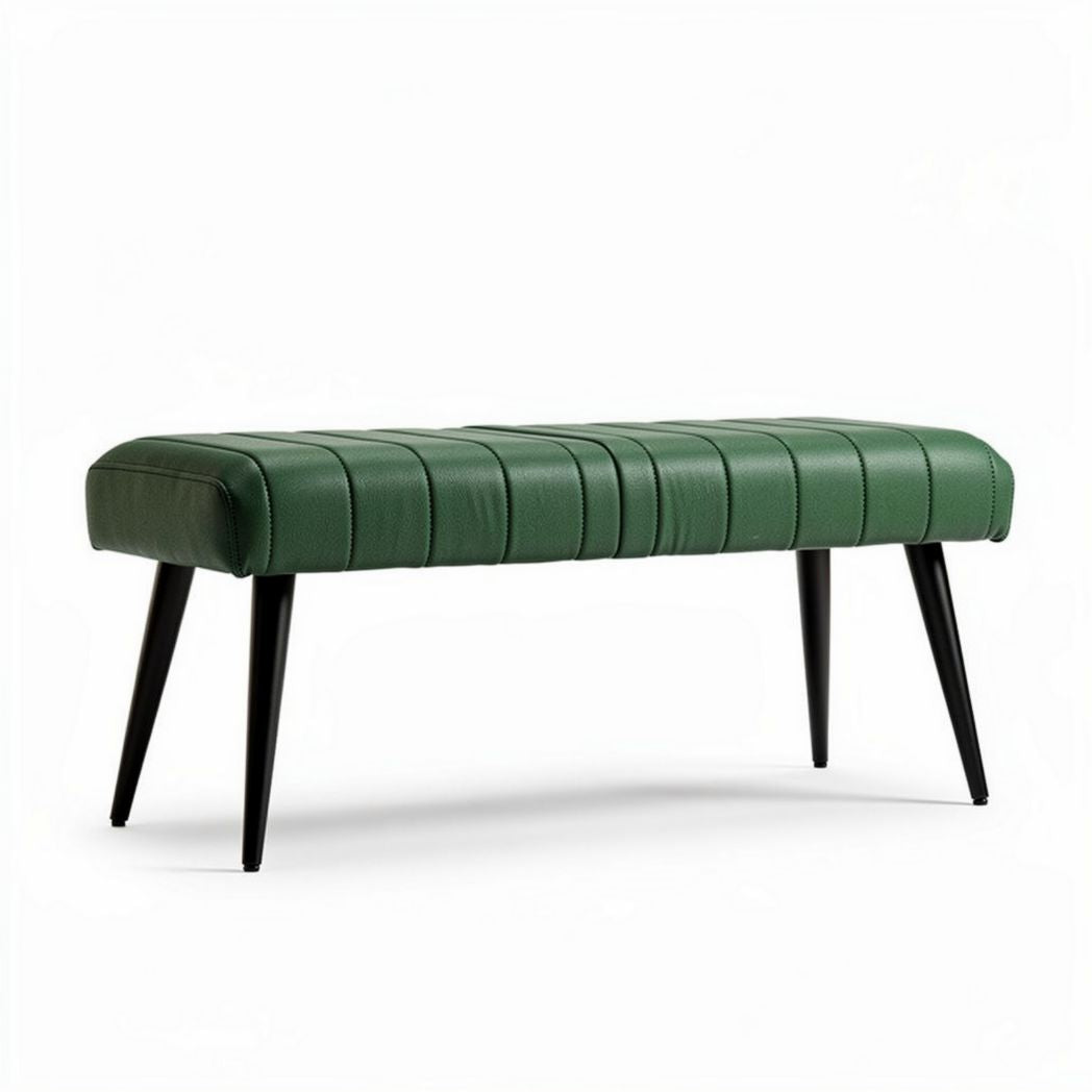 Banc en cuir vert de 150 x 40 x 45 cm avec pieds en métal noir