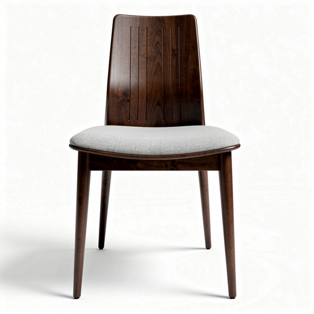 Chaise en bois foncé avec assise rembourrée en tissu gris 45 x 50 x 90cm